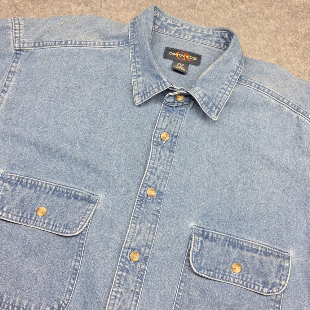 Canyon Ridge Mens XLT Tall Light Wash Denim Long Sleeve Button Down Work Shirt